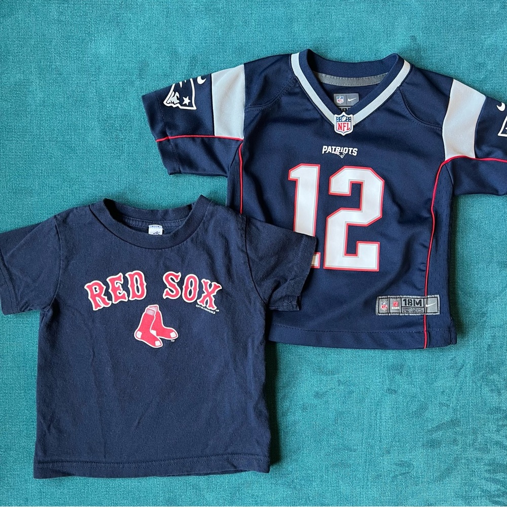 Boston Sports Set! Patriots Tom Brady Jersey & Red Sox Shirt